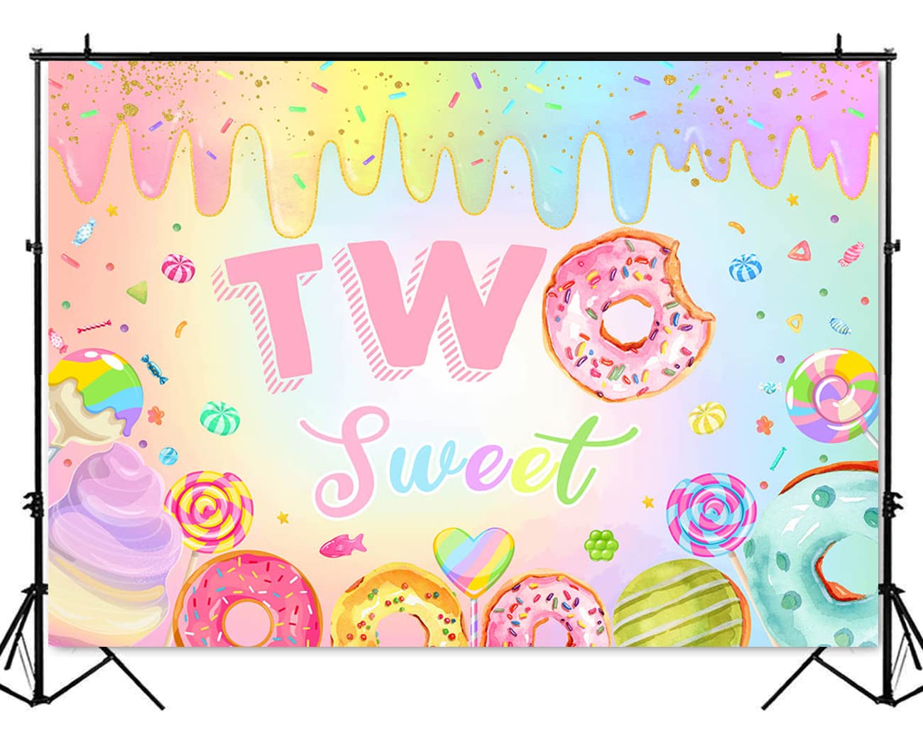 Mocsicka Donut Two Sweet Birthday Backdrop Sweet Candy Second Birthday Party Decorations Background Cake Table Banner Happy 2nd