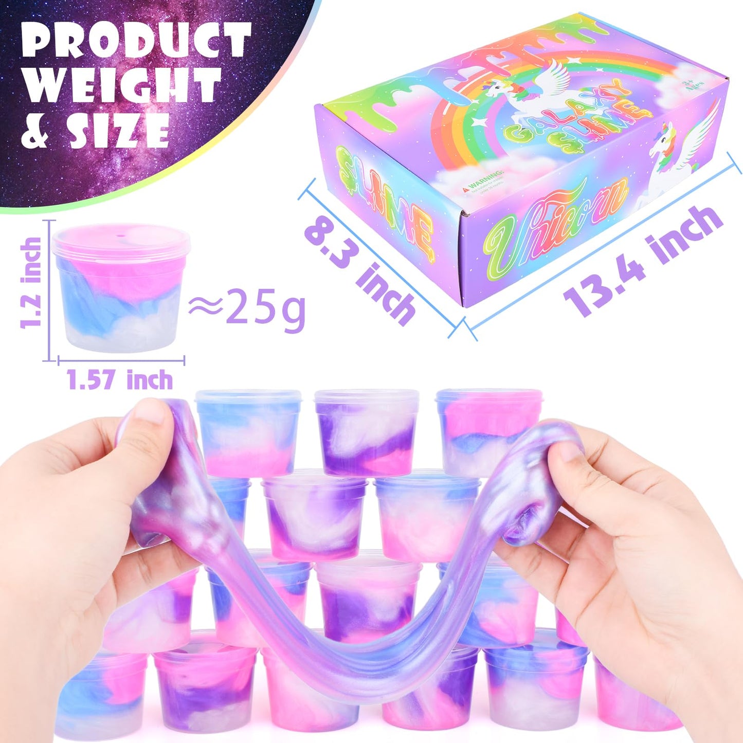 MERMAIDSLIME Unicorn Galaxy Slime Kit - 118 Pack, Non-Sticky, Stress Relief, Medium Size, Colorful (Pink, Purple, Blue, White)