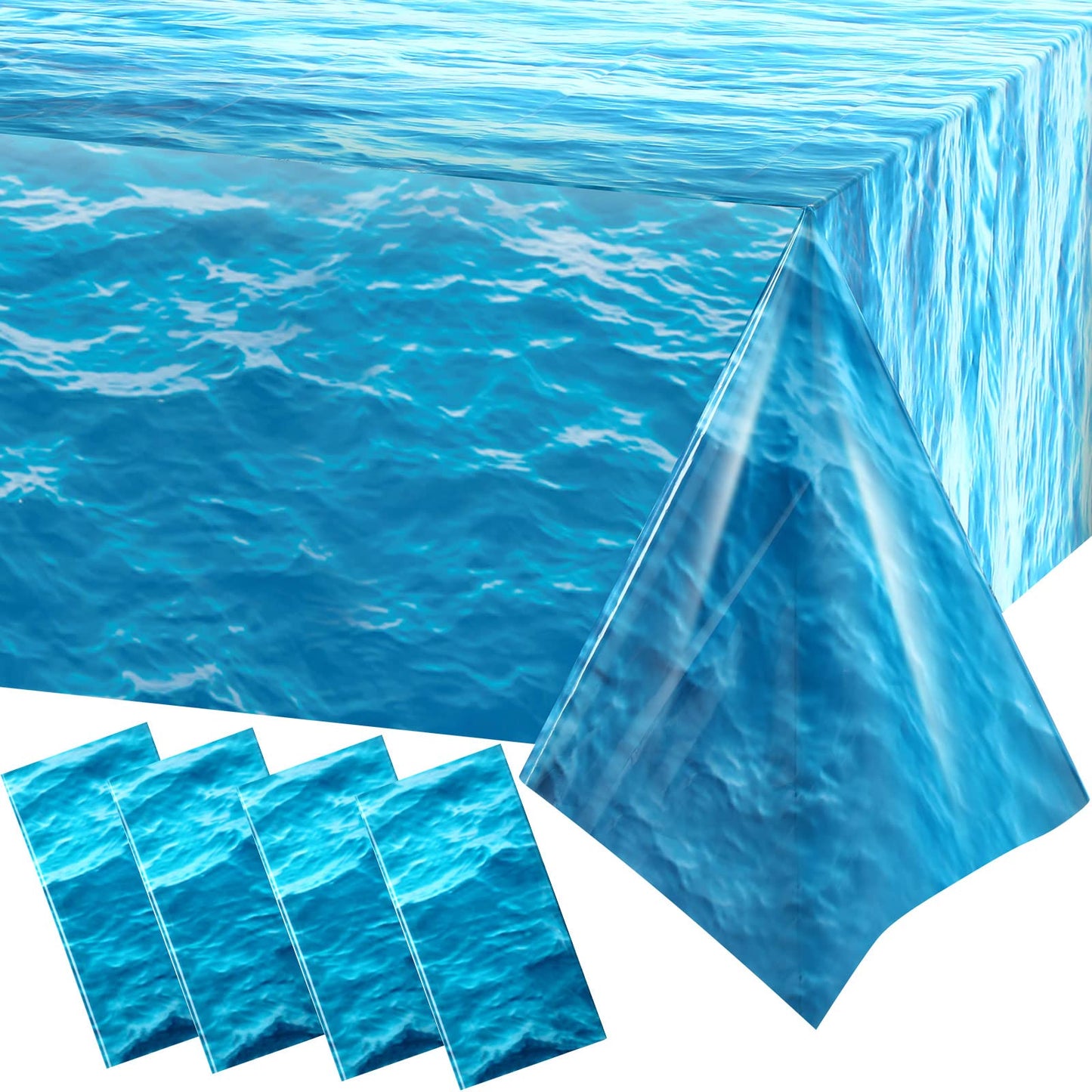 Irenare Ocean Waves Plastic Tablecloth Ocean Table Cover Water Print Table Cover Sea Tablecloth Blue For Beach Pool Birthday Party Decoration Shower Supplies(4 Pieces,54 X 108 Inch)