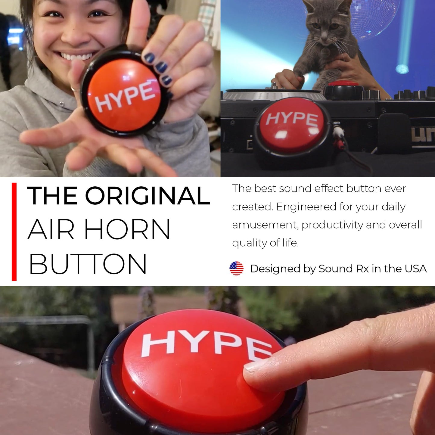 Hype Button | Hip Hop Air Horn Sound Effect Button (Batteries Included) Stocking Stuffer Back to School Classroom Teacher Office