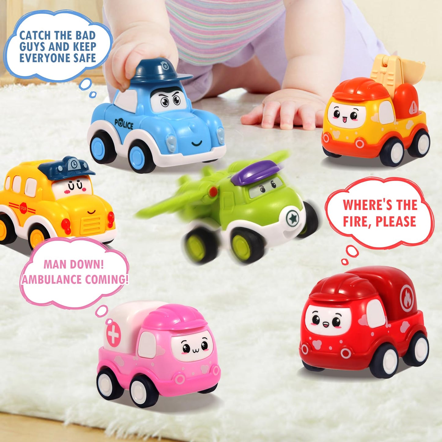 12 Pcs Pull Back Cars Set Toys For 1 2 3 Year Toddlers, Baby Car Toys For 6-12-18 Months, Construction Vehicle Racing Car Set, B