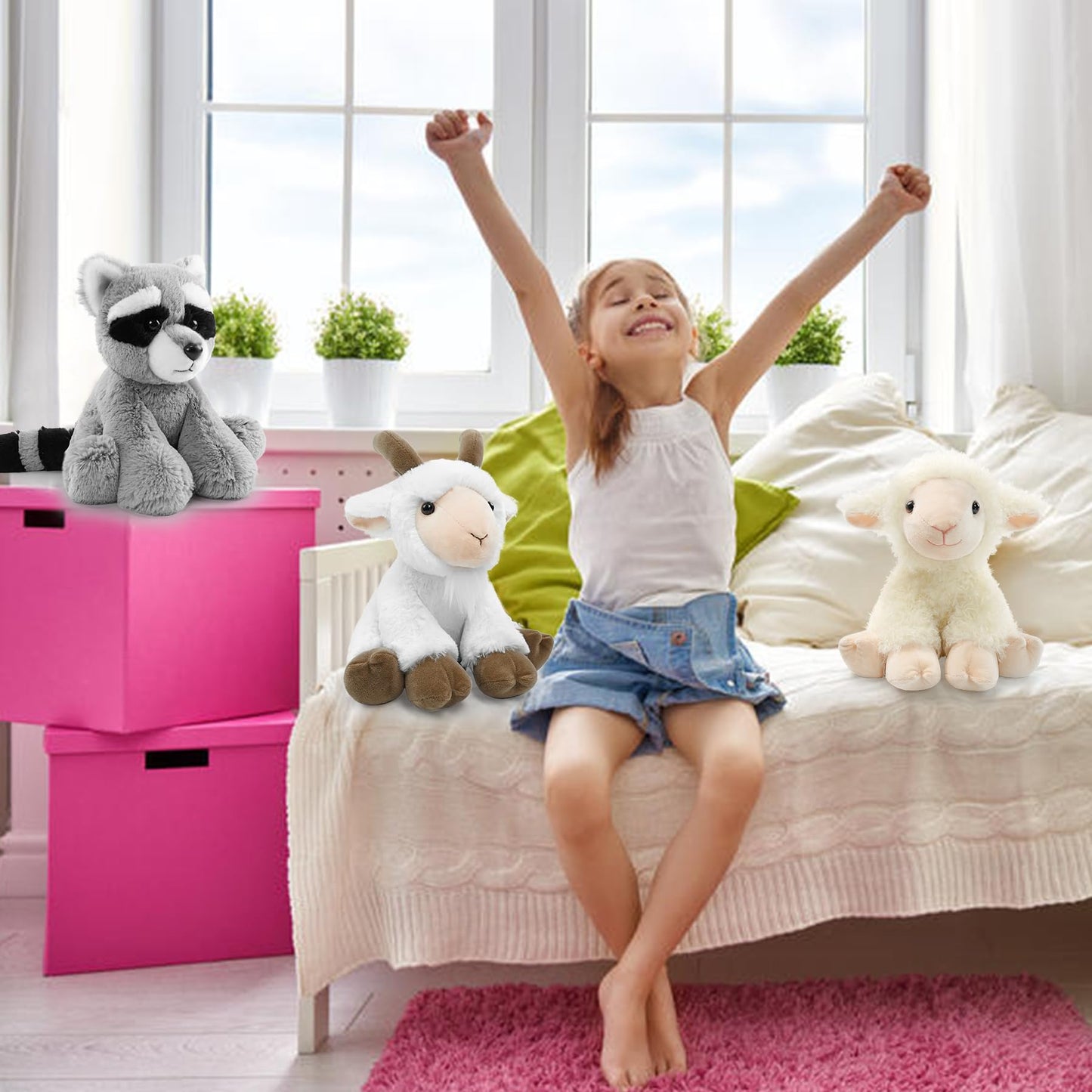 Stuffed Goat Sitting Toys Plush Animal  Realistic Animal Characters Stuffed Filled in Limbs 8.5 Inch Soft Huggable Gifts for Kids with Stuffed Animals Birthday Gift for Girls Boys