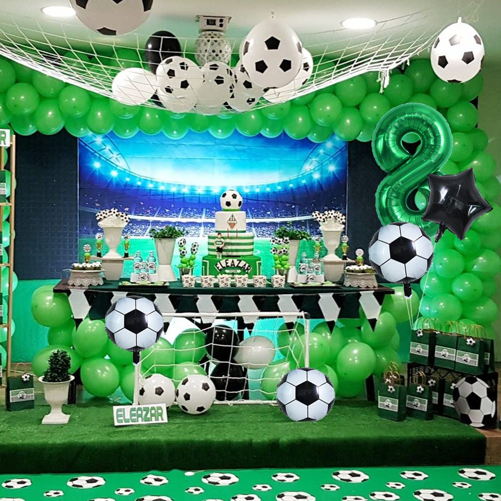 Toniful 32 Inch Soccer Balloons Set 8St Birthday Decoration Green Number 8 Foil Soccer Balloon Black Star Balloons For Children'