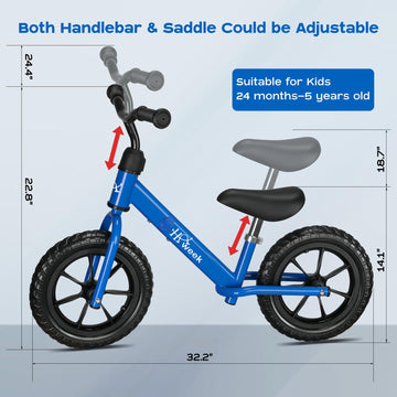 Haweek Toddler Balance Bike For 3-5 Year Old 12” No Pedal Training Bike Toys For Kids 2-4 Years Adjustable Seat & Handlebar Birthday Gifts For 1-3 Boys Girls (Blue)