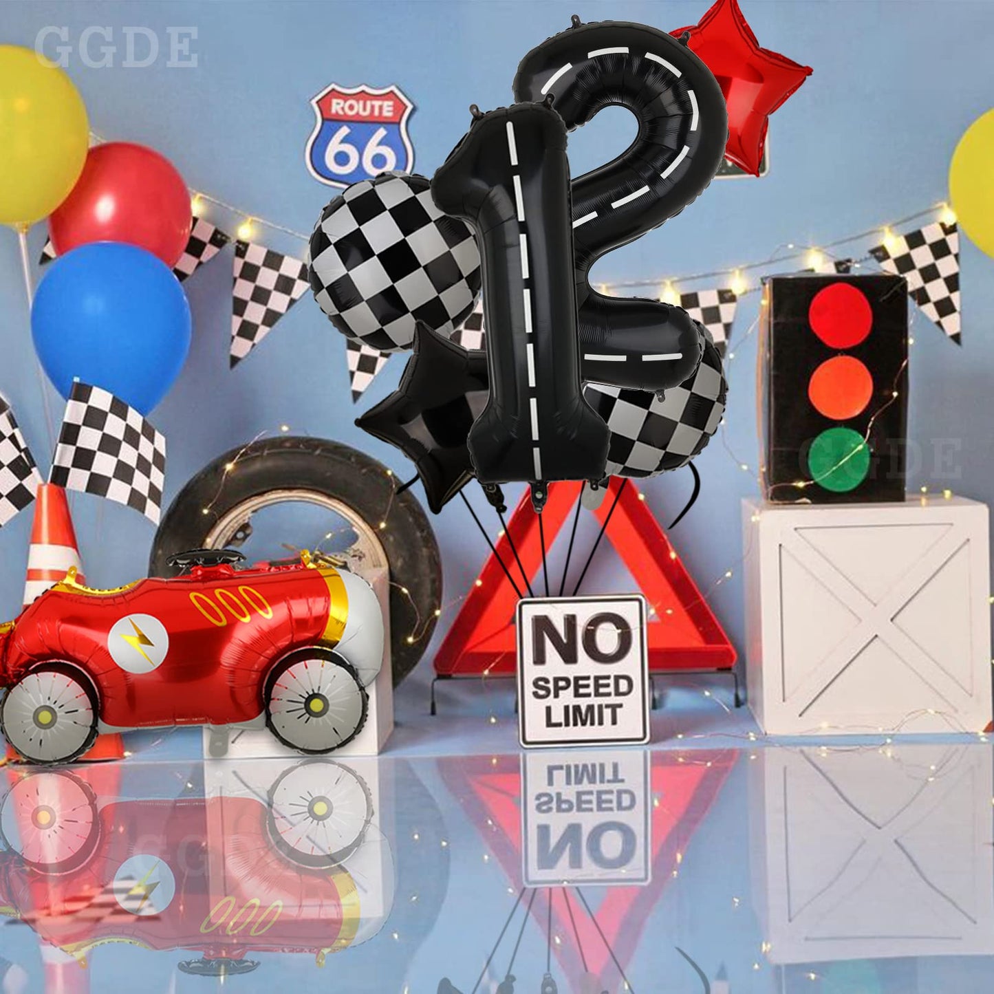 Race Car Birthday Balloons 40 Inch Racetrack Number Balloon 12 Black Boys 12St 21St Birthday Race Car Theme Party Decor Supplies