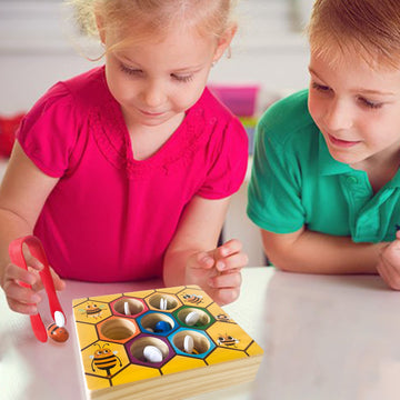 Yunchy Toddler Fine Motor Skill Toy, Bee To Hive Matching Game, Montessori Wooden Color Sorting Matching Toy, Preschool Educatio