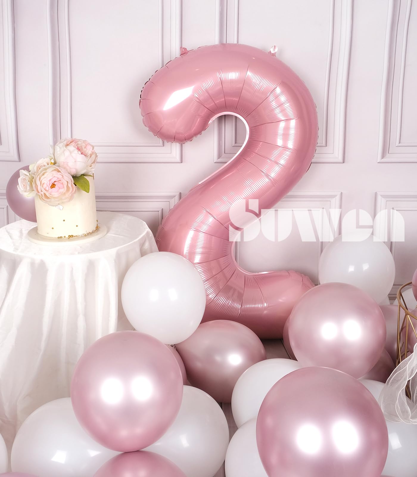 Suwen 40 Inch Pink Large 2 Number Balloons Big Foil Helium Number Balloons 0-9 Jumbo Happy 2Nd Mylar Birthday Party Decorations