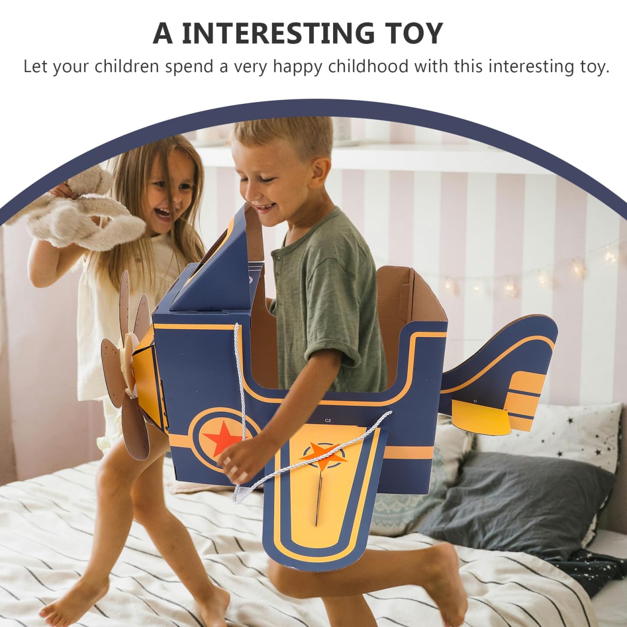 SAFIGLE Children Wearable Cardboard Plane: Airplane Costume for Kids DIY Paper Aircraft with Rotating Fan - Cardboard Car Fun Ou