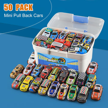 Mostop 50PCS Pull Back Cars,Toys for 3 Year Old Boys Girls, Push and Go Toy Race Car Vehicle with Storage Box, Friction Power Di
