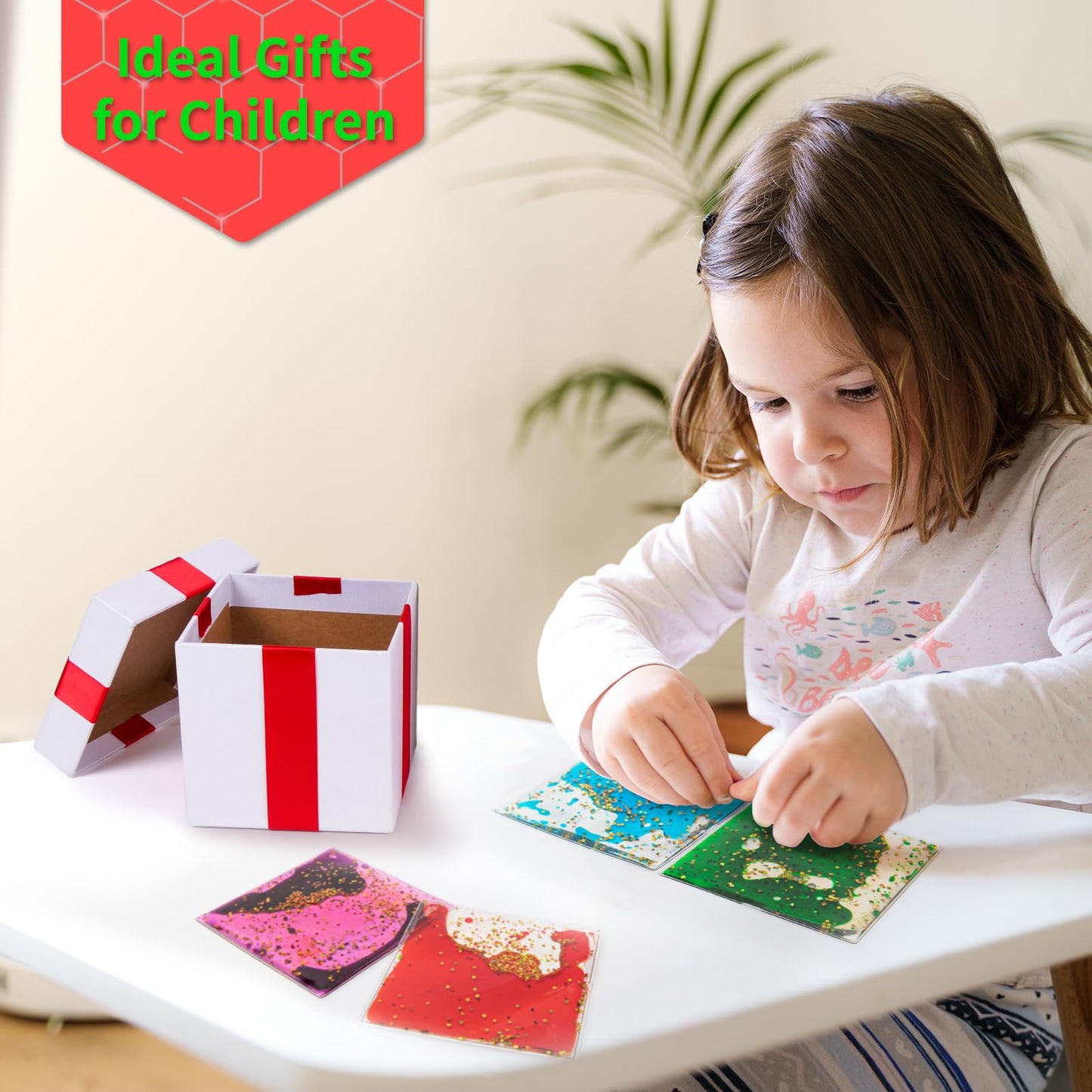 LONGKING 4-Pack Liquid Tiles for Kids, Soft Gel Liquid Sensory Toys for Autistic Children, Sensory Mats, Sensory Toys for Toddle