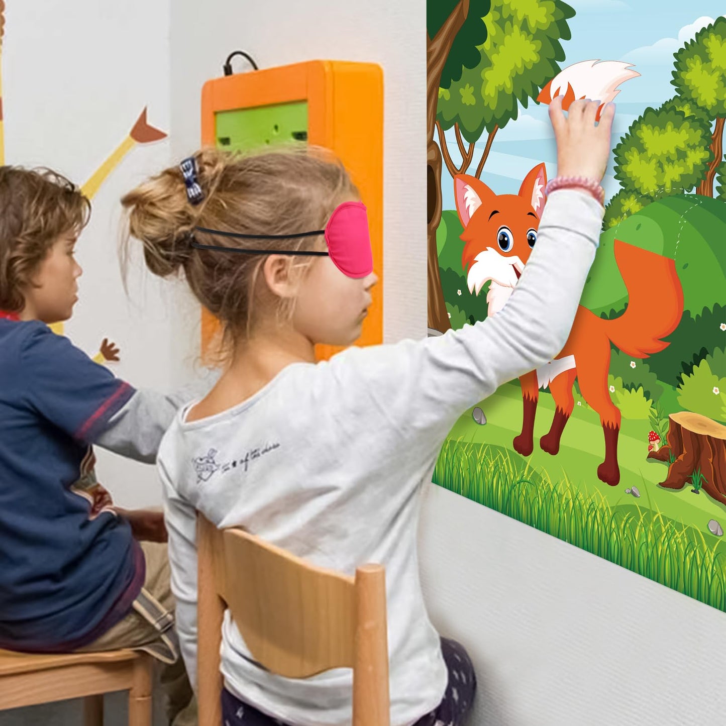 Eaezerav Pin The Tail On The Fox Party Game With 32 Tails Fox Woodland Animal Party Games Poster For Kids Birthday Party Carniva