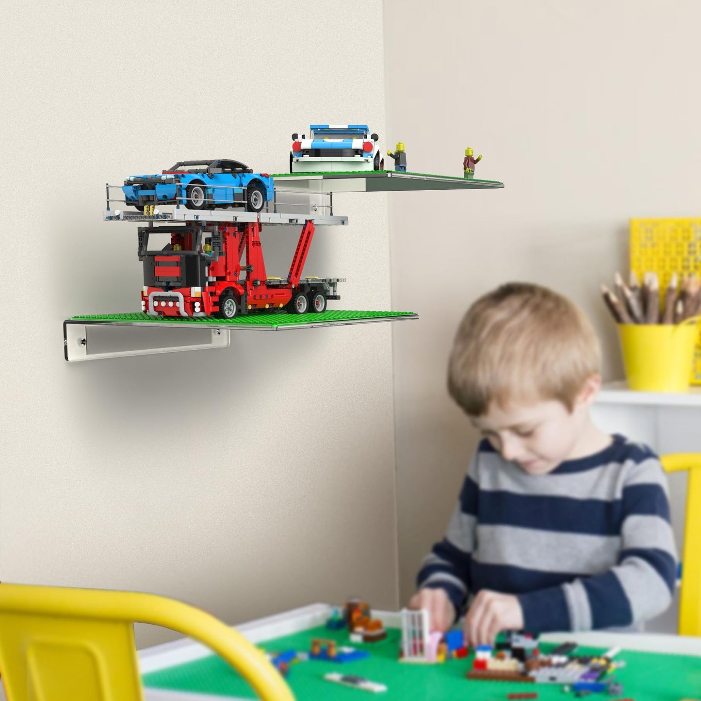Galvanox Display Shelves For Building Bricks (6 Pack) Compatible With All Toy Block Brands - Floating Wall Mounted Shelf With 10 Inch Removable Baseplate (Clear Acrylic)