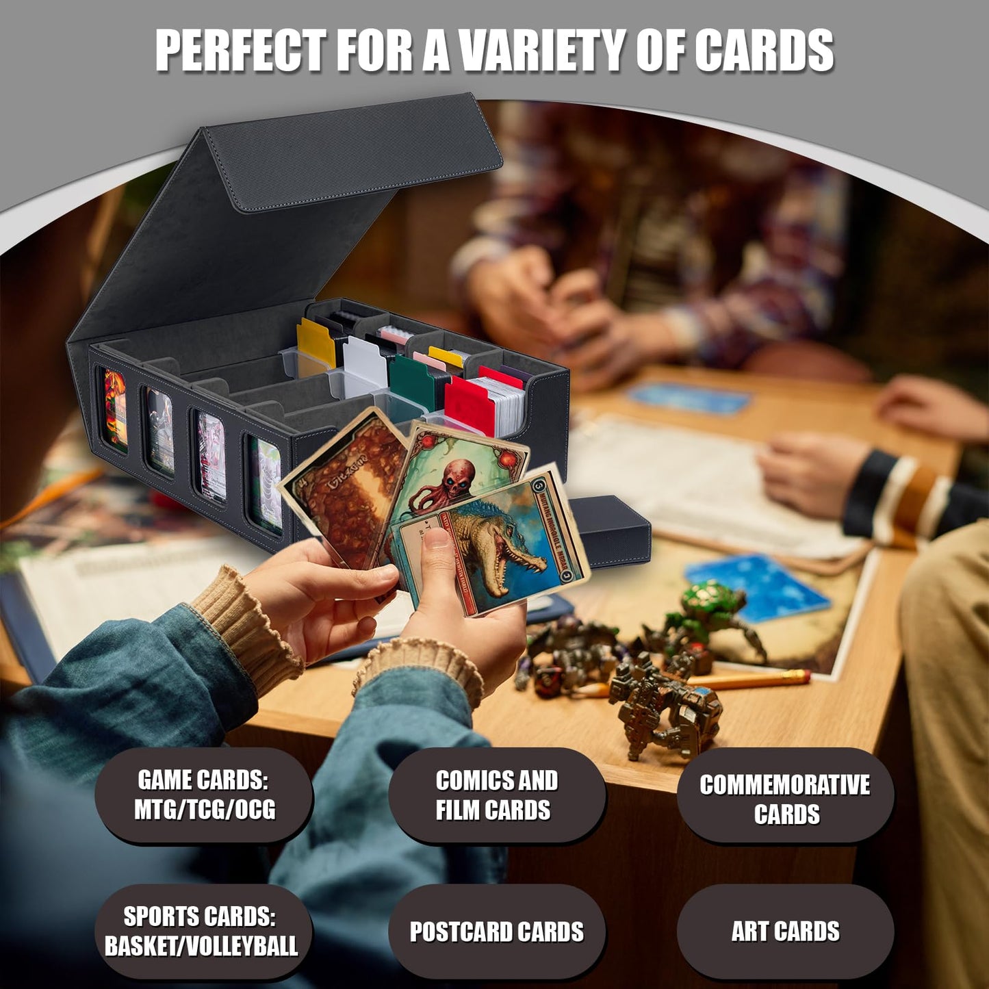 Tiff-K 3200+ Trading Card Storage Box,Mtg Deck Box Mtg Commander Deck Box With Window Dice Tray, Tcg Deck Box Commander Deck Box