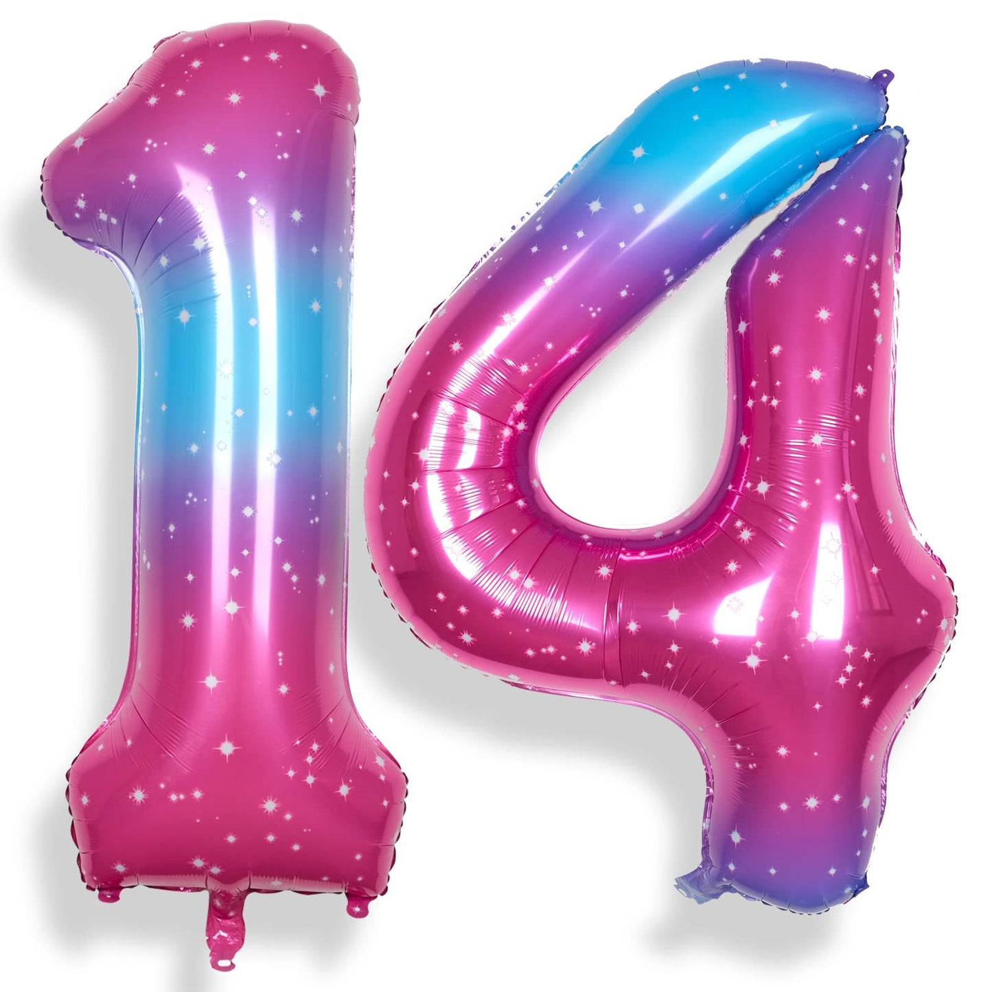 RainbowQ 14 Inch Number Balloons - Large Foil Mylar 0-9 in Pink Blue for Birthday Party Decorations