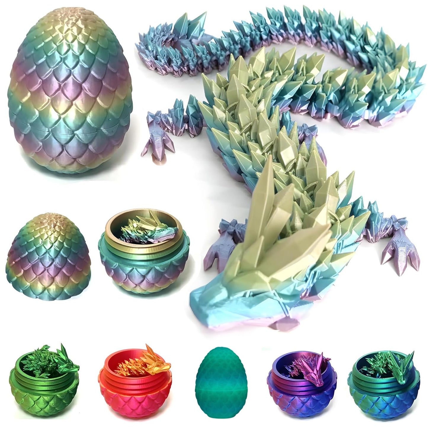 3D Printed Dragon Eggs with Dragon Inside - Fun Fidget Figurine Toys  Easter Basket Stuffers Surprise Mystery Crystal Printing Dragon Egg mature-themed Home Office Desk Decor Toy Gifts (Rainbow Colors)