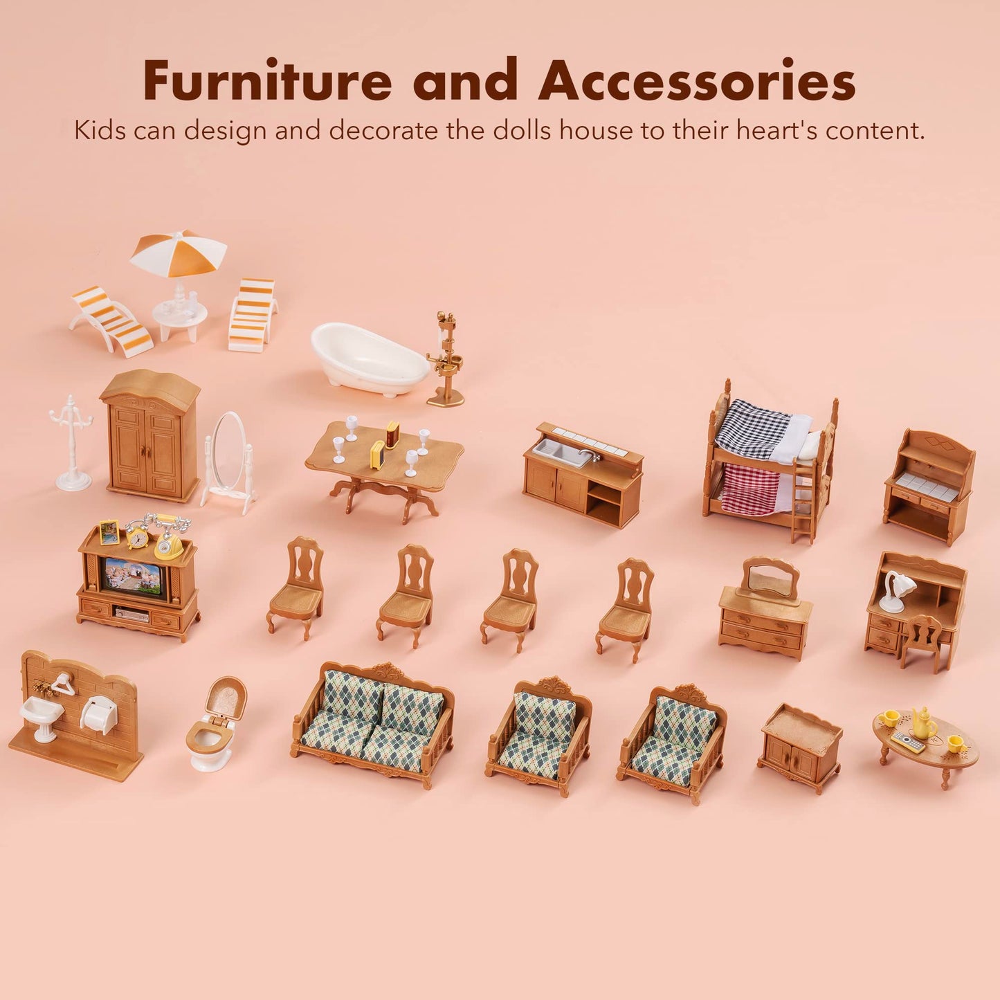 ROBUD Wooden Dollhouse for Kids, Pretend Play Toy, One Size, Orange & Green, Model RB-WDH07, Perfect for Ages 3-6