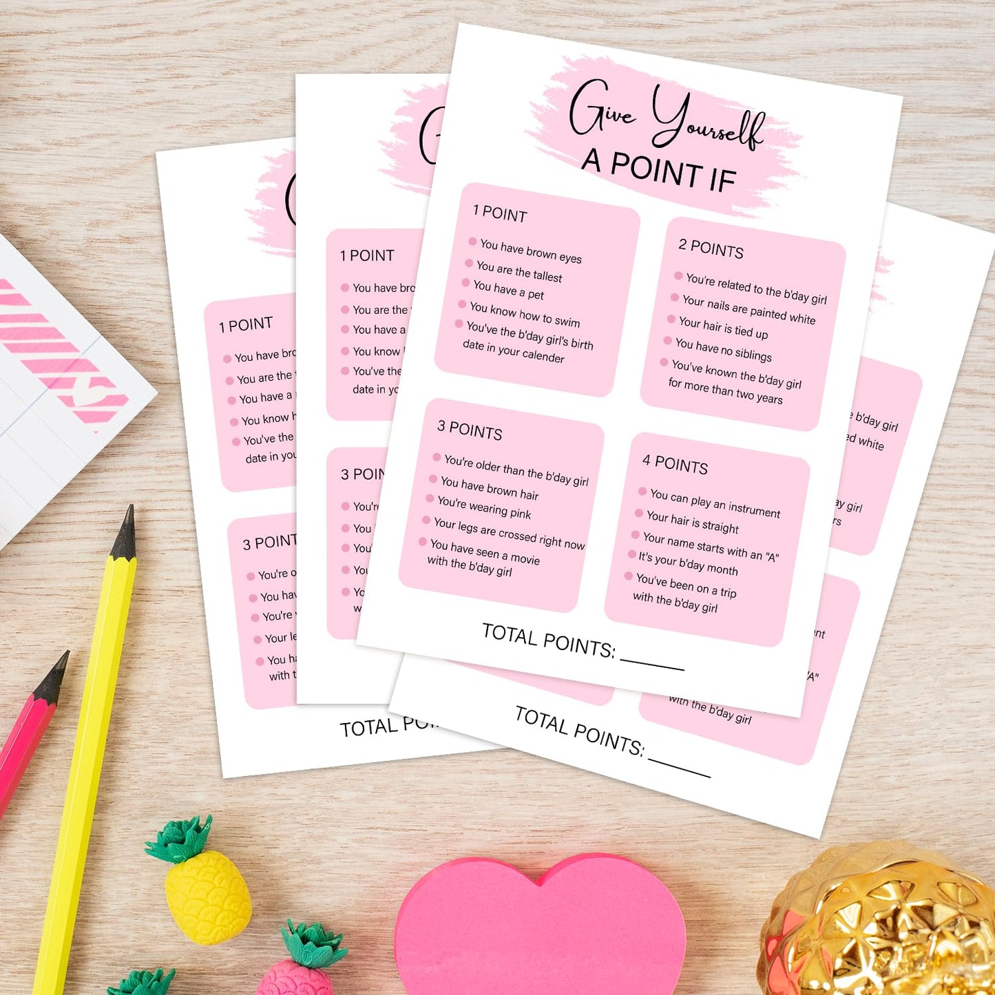 Zedev Birthday Party Game - Give Yourself A Point If, Birthday Party Activity Favor, Set Of 20 Games Cards, Birthday Supplies, A