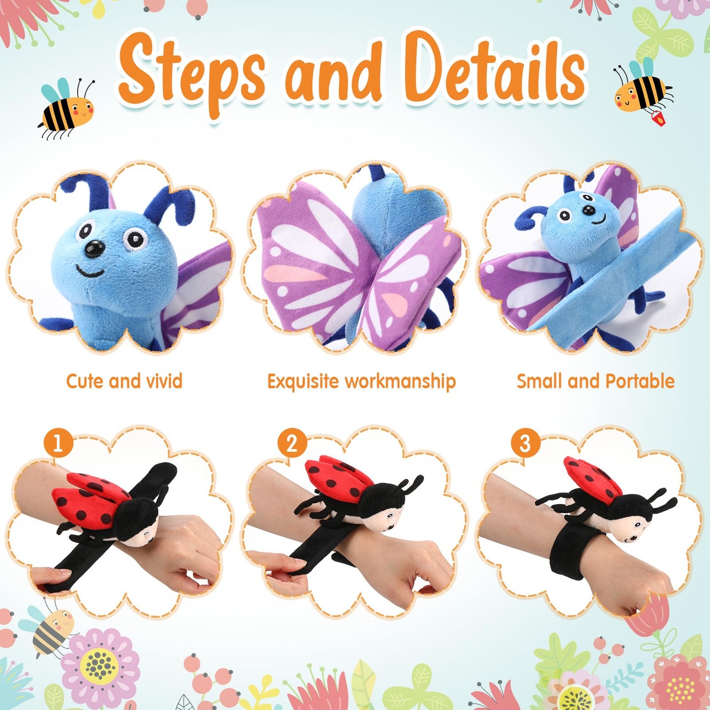 Gemscream 6 Pack Stuffed Animal Slap Bracelets For Kids, 8 Inch Plush Animal Wrist Cute Snap Bracelets In Bulk Easter Graduation