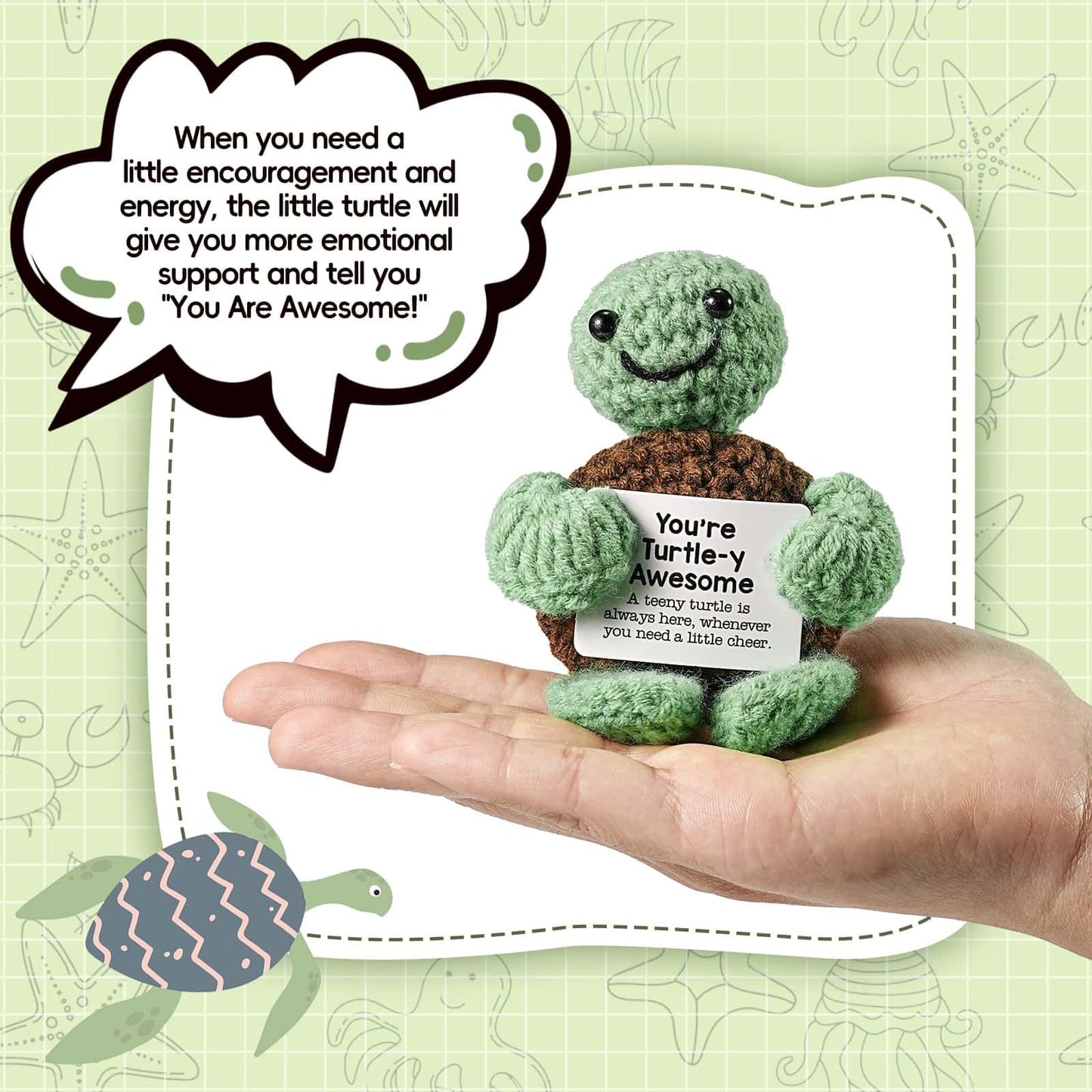 Positive Crochet Turtle Inspirational Turtle With Encouraging Card Handcrafted Emotional Support Plush Animal Ideal Birthday Hol