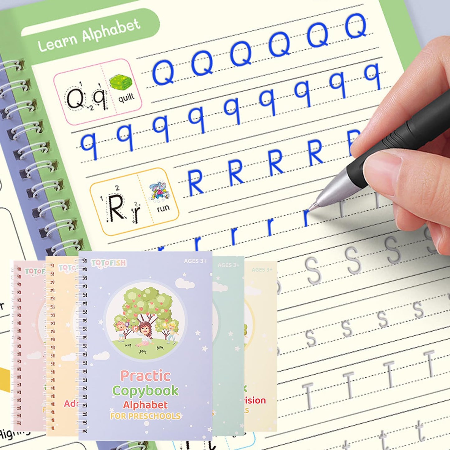 Magic Grooved Practice Copybook 5 Books With Pens, Reusable Handwriting Writing Practice Books For Preschool Kids Age 3-8 Callig