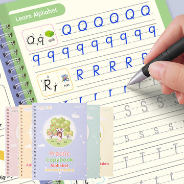 Magic Grooved Practice Copybook 5 Books With Pens, Reusable Handwriting Writing Practice Books For Preschool Kids Age 3-8 Callig