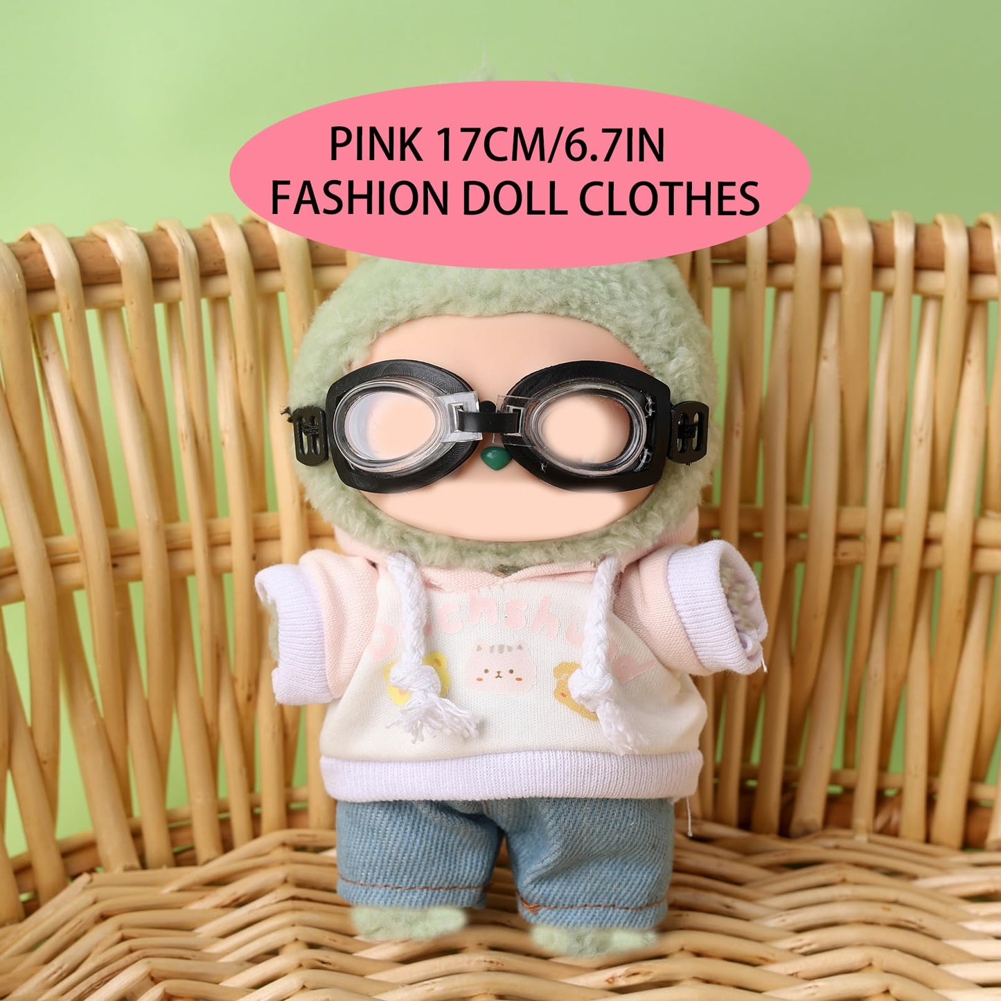 17cm Clothes Set(NO Doll)  Fashion Jeans & Unique Hoodie Dress-up Set  Handmade Clothing Designed for 17cm Doll.(Hoodie(Pink))