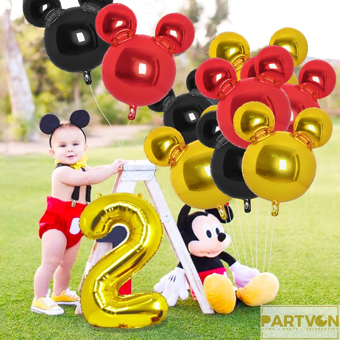 12 Pieces Mickey Party Balloons, 24    Red Black Gold Mouse Foil Balloons For Gender Reveal Baby Shower Wedding Kids Theme Birth