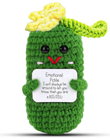 Hoedia Emotional Support Pickle With Green Leaf: Cucumber Crochet Dolls Friend Birthday Gifts For Women Men Coworkers Student -