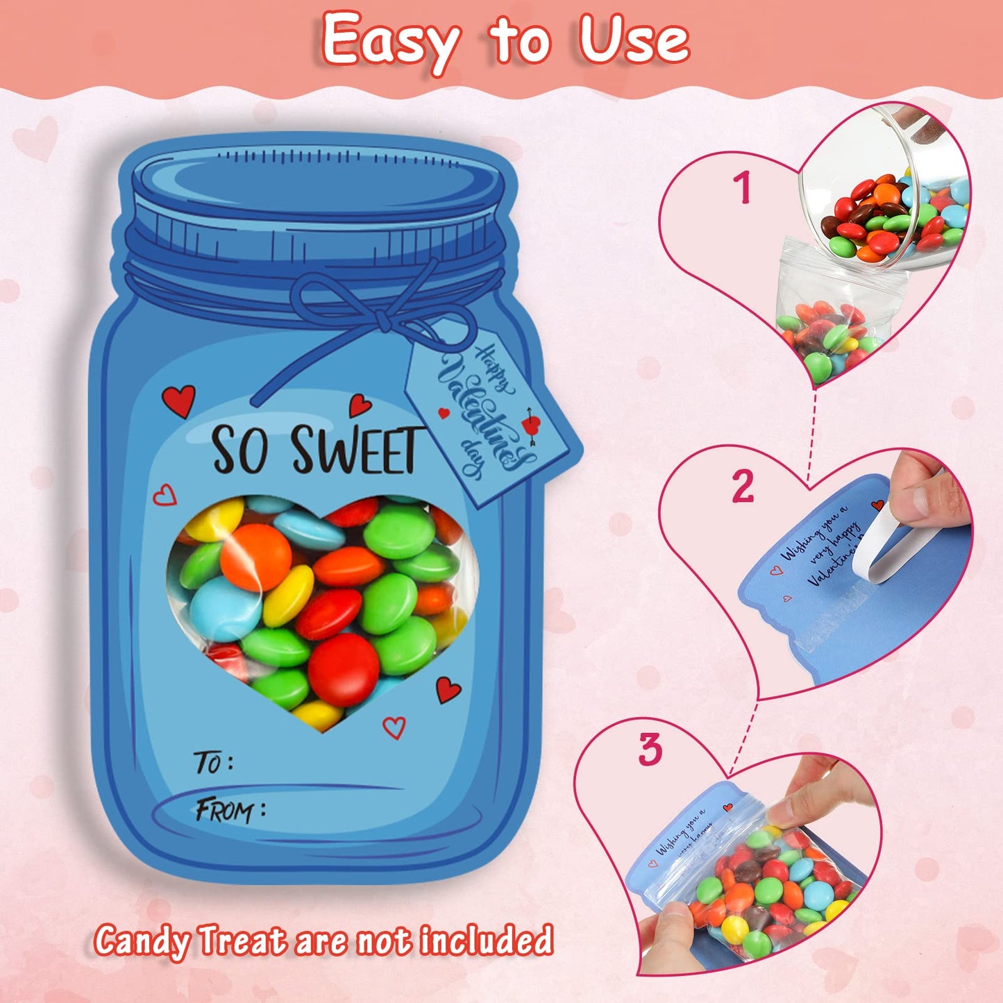 40 Pack Valentines Day Cards for Kids, Colorful Jars Happy Valentines Cards for Kids, Unique Valentines Gifts for Boys & Girls,