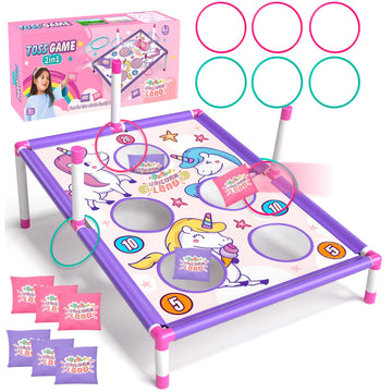 Golray Bean Bag Toss Game For Kids, 2 In 1 Cornhole Board Set Outside Toys For Kids Ages 4-8 With Carnival Party Ring Toss Game, Christmas Birthday Gifts For Boys Girls Toys 2 3 4 5 6 7 8 Years Old