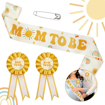 Lopeastar Here Comes the Son Baby Shower Decor Mom to Be Sash Dad to Be Corsage Set, Boho Sun Mommy to Be Sash Baby Shower Sash 