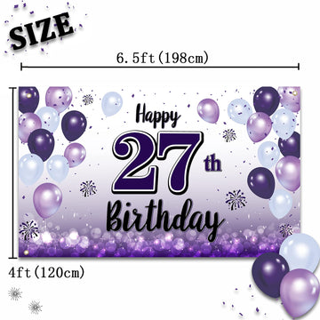 LASKYER Happy 27th Birthday Decorations,27th Purple Balloon Large Birthday Banner Backdrop Sign,27 Years Old Bday Party Supplies