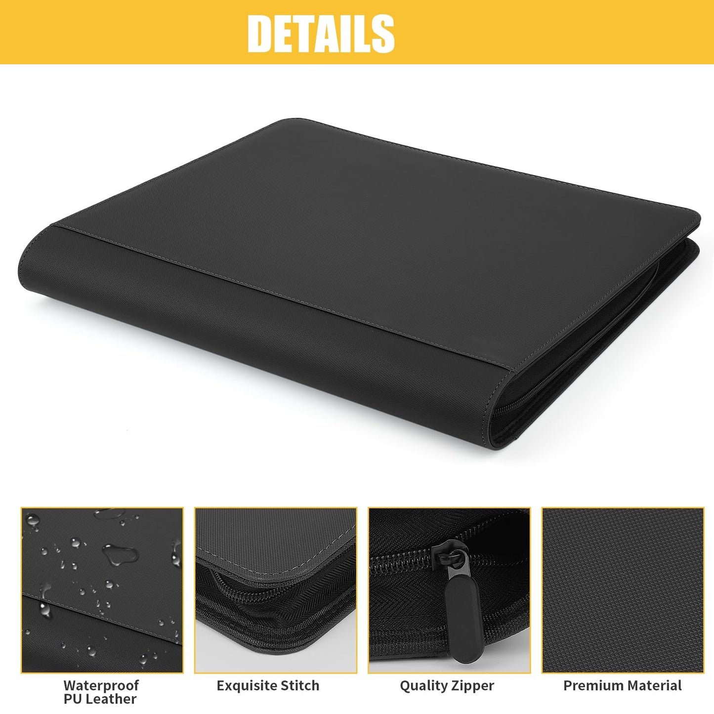 Trading Card Binder 16 Pocket  GERMUN PU Cover Card Binder for 1000+ Cards  enhanced Trading Card Holder Folders  Double Sided Pocket Card Album for MTG  TCG (Black)