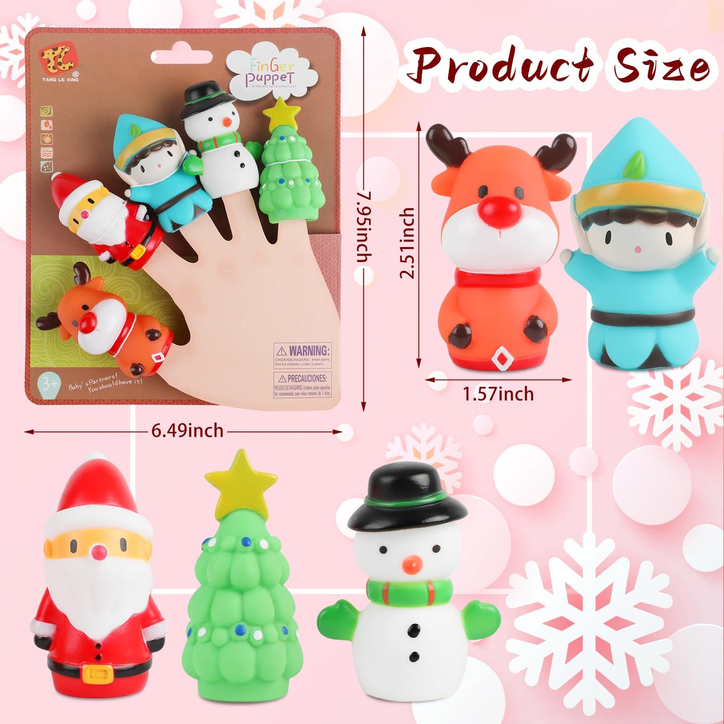 5 Pieces Christmas Finger Puppets Toys For Kids Elk Santa Claus Snowman Christmas Tree Character Party Favors Goodie Bag Fillers