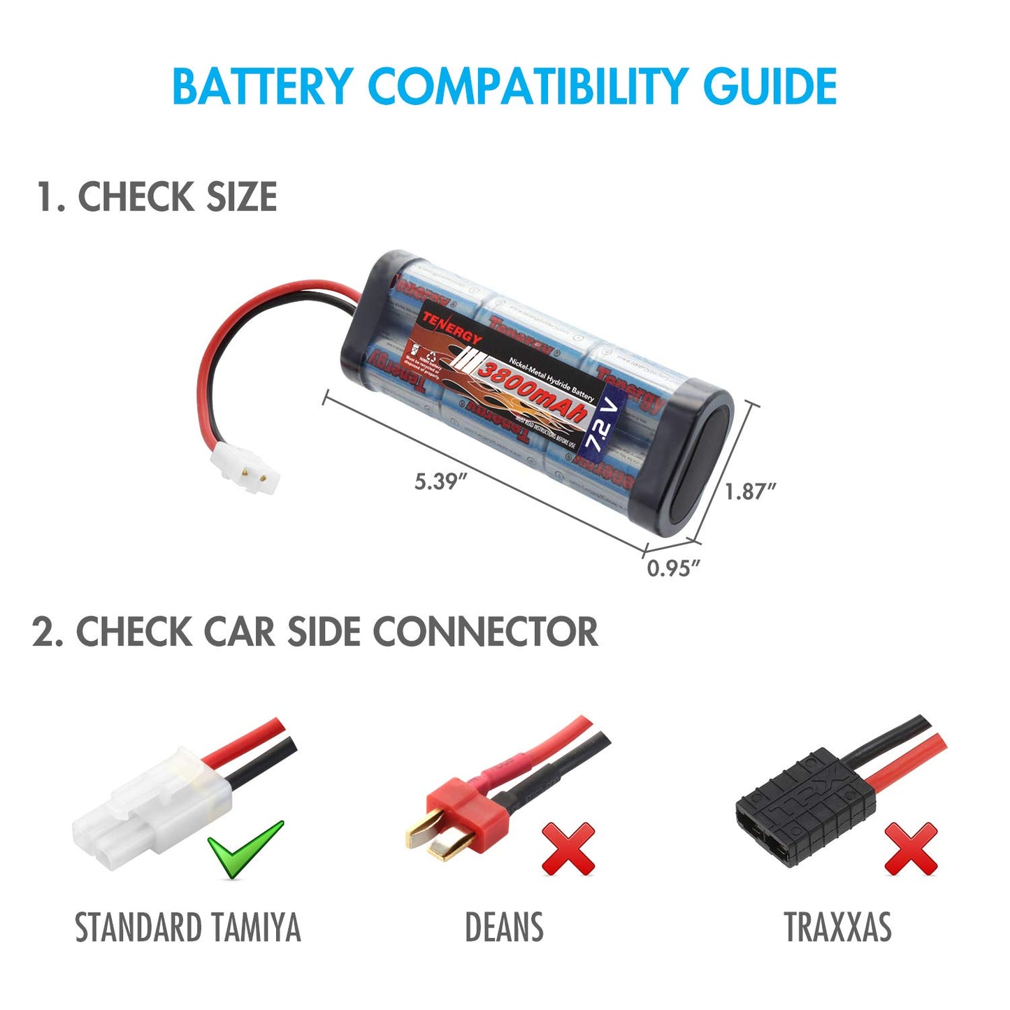 Tenergy 7.2V Battery Pack for RC Car, High Capacity 6-Cell 3800mAh NiMH Flat Battery Pack, Replacement Hobby Battery with Standa