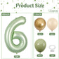 40 Inch Sage Green Number 6 Balloon, Olive Green 6Th Birthday Balloons, Retro Sand White Avocado Green Gold Latex Balloons Giant