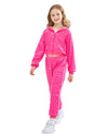 LOLANTA Girls' Sequin Jacket Sequin Pants Dance Costume for 90s Theme Party Shiny Dance Clothing Set (Rosered, 7-8 Years)