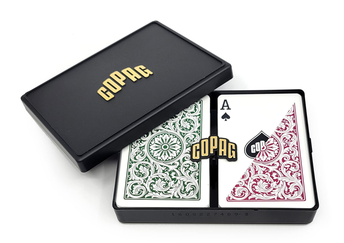 Copag 1546 Design 100% Plastic Playing Cards, Bridge Size (Narrow) Green/Burgundy (Standard Index, 6 Sets)