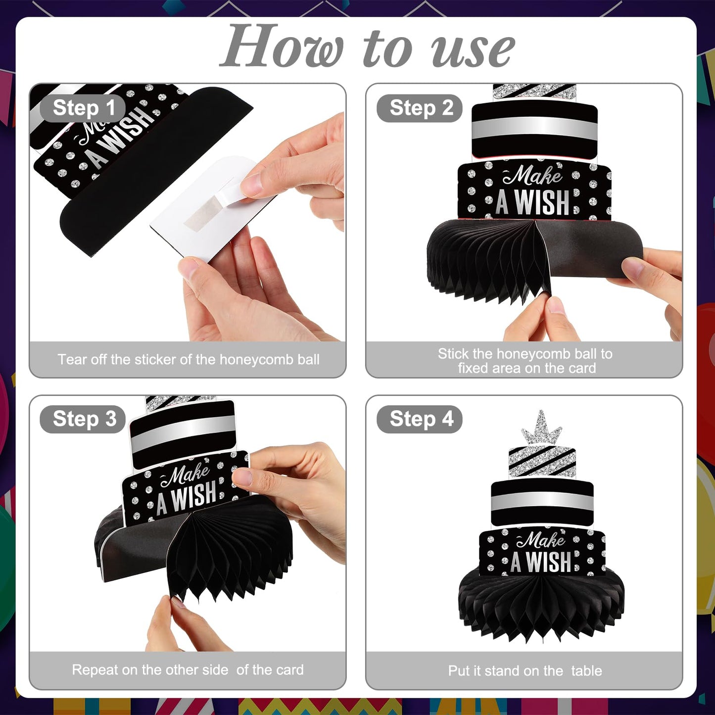 Pajean 8 Pieces Sliver and Black Birthday Party Honeycomb Centerpieces Sliver Black Table Centerpieces Decorations Table Centerp