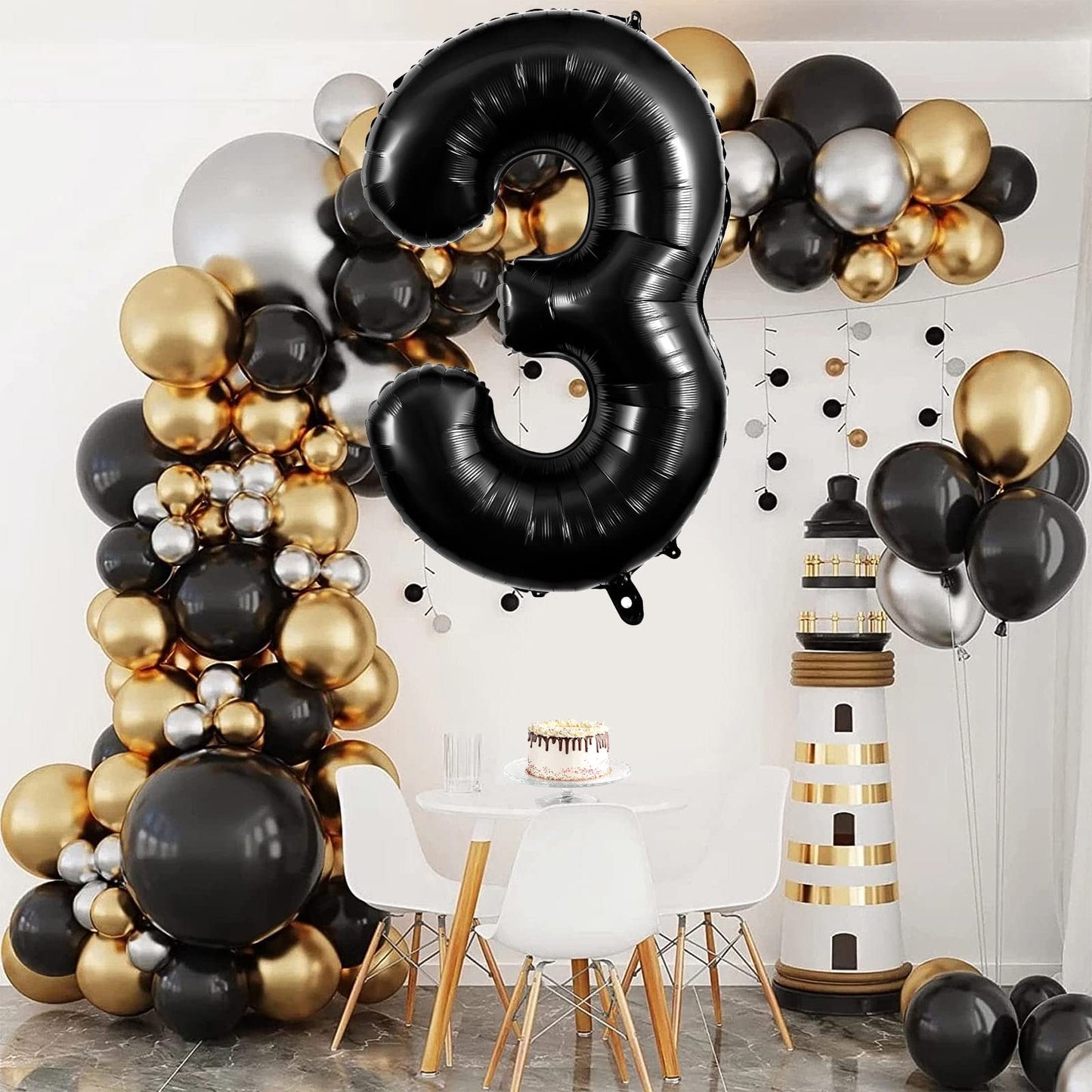 Large Black Number 3 Balloons, 40 Inch Foil Balloons, Giant Number Balloons For Women/Men Birthday Party Anniversary Celebration