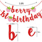 Berry First Birthday Banner, Glitter Strawberry Banner, 1St Birthday Decor (Red)