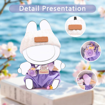 17cm Doll Clothes Set (no Doll) - enhanced Fashion Dresses with Accessories  3 Piece Set(Hat+Jumpsuit+Small Camera)  Cute Clothes for Dress up Unique Style (Purple)