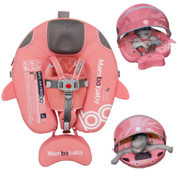 Luckclubtojoy Baby Pool Float With Upf50+ 3D Adjustable Canopy, Add Tail Mambobaby Float Non Inflatable Infant Floats For Pool,