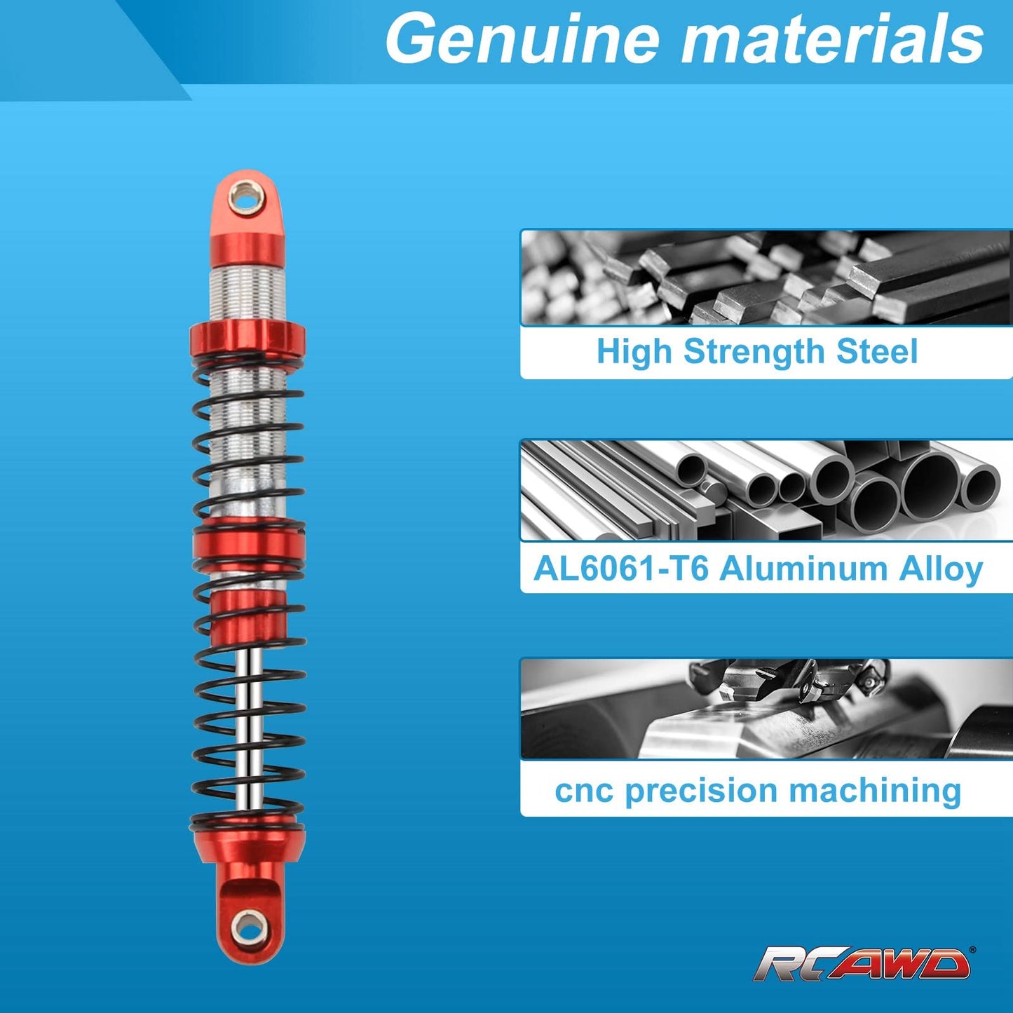 RCAWD 100mm Shock Absorber Damper Universal for a lot of 1/10 RC Cars, Full Aluminum RC Shock Upgrades, 7075 Adjustable Shocks w
