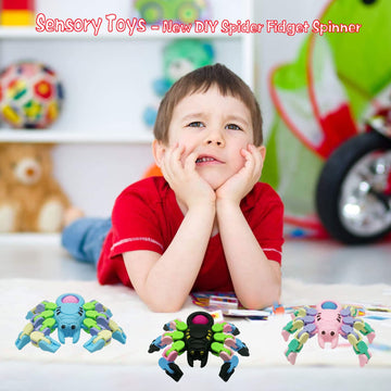 Sensory Fidgets Toys For Kids And Adults,4 Pack Transformable Fidget Spinners For Boys Girls, Chain Pop Spider Fingertip Toy For
