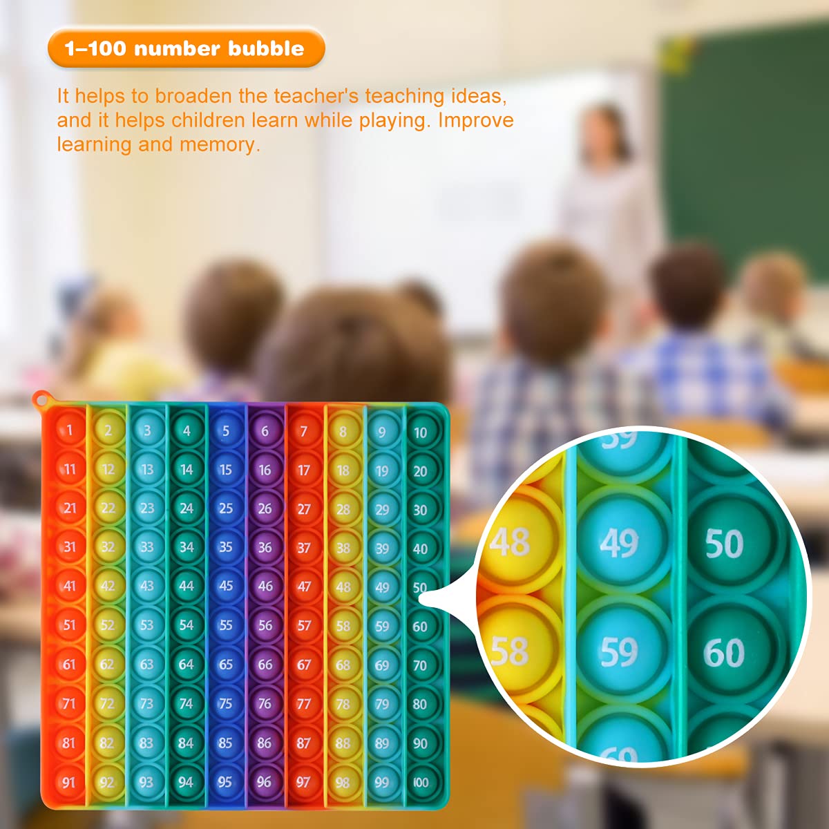 Math Toys P0P With Numbers, Kingmall 1-100 Pop Rainbow Square Fidgett Ttoy 100Bubbles Learning Tool For Teachers To Create Kinds Of Math Manipulatives?With 1-100 Numbers Tables?
