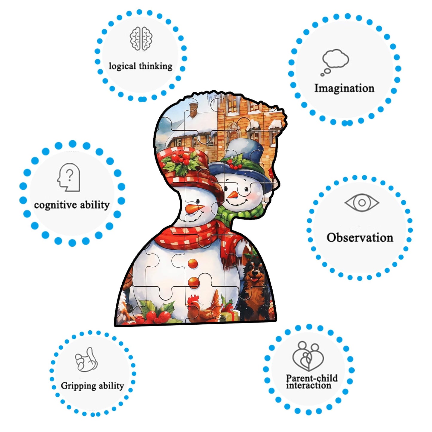 LELEMON Snowman Jigsaw Puzzles in a Metal Box 100 Pieces Snowman Jigsaw Puzzle for Kids Ages 4-8 Children Learning Educational P