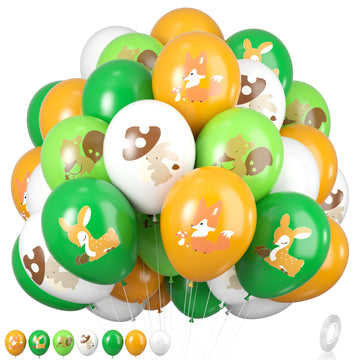 Animal Balloons, 12 Inch Jungle Safari Balloons Animal Rabbit Sika Deer Fox Squirrel Print Balloons Green White Yellow Jungle Sa