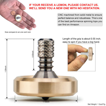 DjuiinoStar enhanced Spinning Top  Brass Collar with Titanium Stem  8-10 Minutes  High Precision EDC Desktop Toy DST-814R