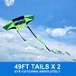 Beach Kites For Adults Large With Long Tail, 98 Inches Super Easy Flyer 3D Rainbow Box Kites, Come With 49 Feet Multi Colors Tails X 2, 300 Ft Kite String & Handle (Black Green)